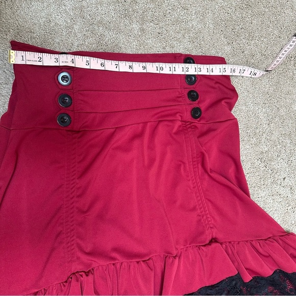 Whimsigoth Asymmetric Hem Red Black Lace Button Witchy Vamp  Midi Skirt XL - Picture 4 of 6